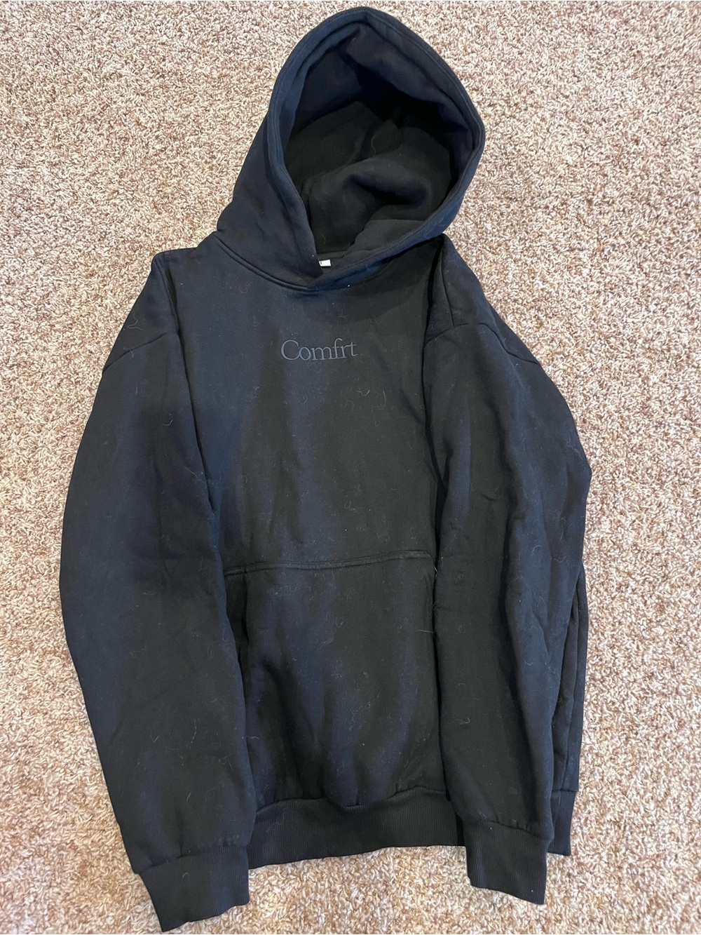 Comfrt Embroidered Black Hoodie Sweatshirt